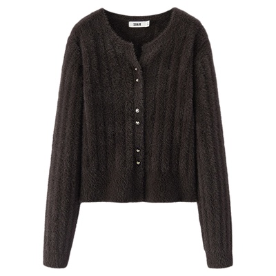 森马仿貂毛修身短款针织开衫女