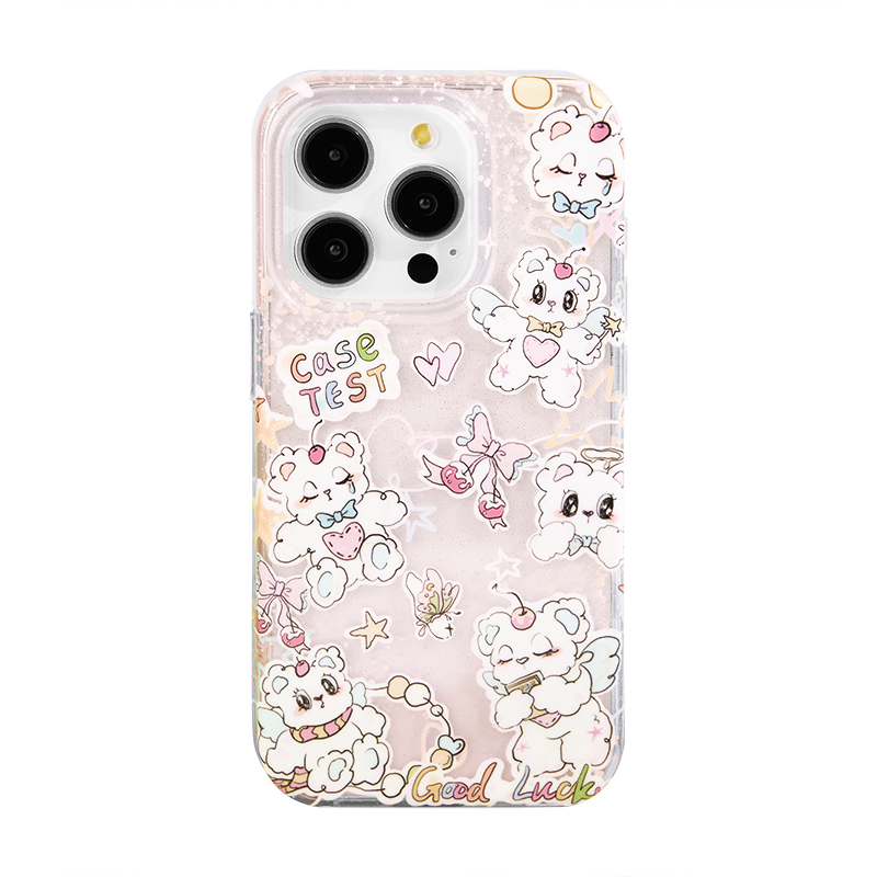 壳试验原创幸运甜心双层印花闪粉适用iPhone16pro手机壳可爱卡通苹果16promax新款15pro创意15promax14pro13