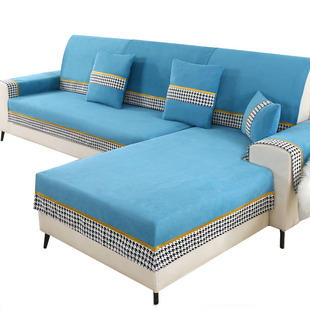 千鸟格雪尼尔沙发垫四季通用防滑坐垫沙发套子简约现代实木背巾夏