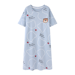 纯棉中长款睡裙女士夏季短袖薄款2026年新款睡衣女夏天大码连衣裙