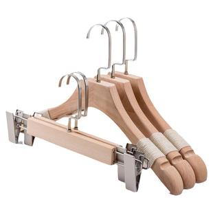 服装店韩版女装衣架榉木绑麻绳植绒原木色实木防滑无痕衣撑裤夹子