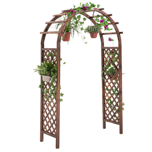 户外庭院装饰防腐木花园门碳化葡萄架半圆网格花架子拱形爬藤拱门
