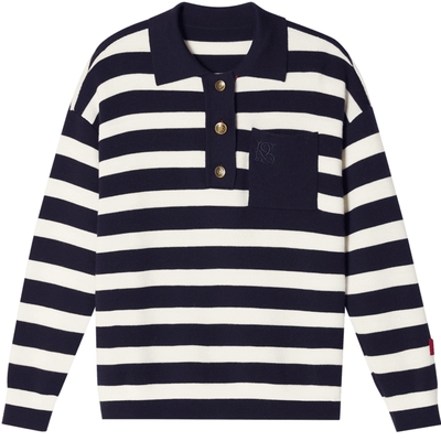 PSALTER诗篇冬翻领学院风条纹羊毛针织衫