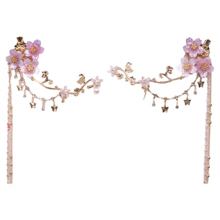 格格间原创【夕雾】紫色花朵发夹保色铜长流苏发饰公主发冠头饰