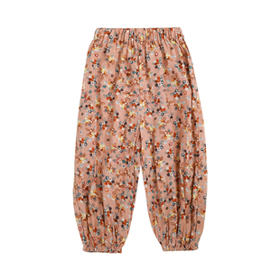 幼悠女童民族风碎花裤子夏装新款女宝宝洋气防蚊裤儿童宽松休闲裤