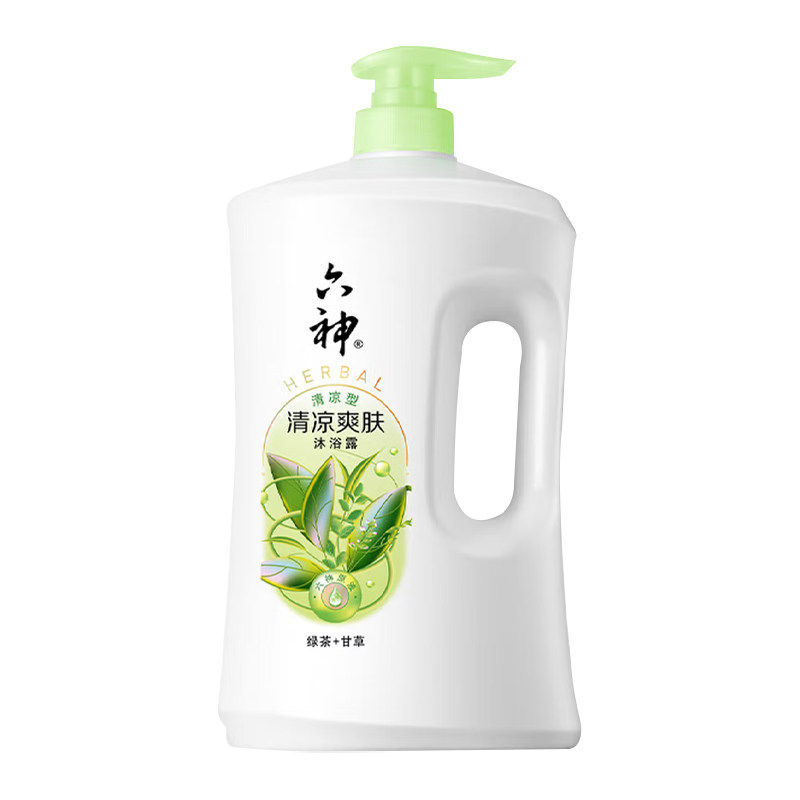 六神沐浴露持久留香清凉爽肤绿茶甘草1.5L超值装正品乳液男女家庭