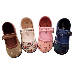 女童布鞋春秋单鞋灯芯绒儿童方口鞋魔术贴室内鞋软底宝宝幼儿园鞋