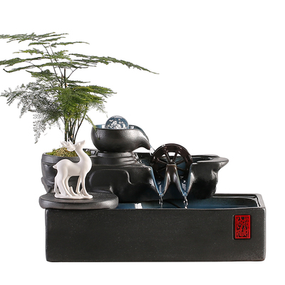 流水生财装饰摆件水晶球水车招财