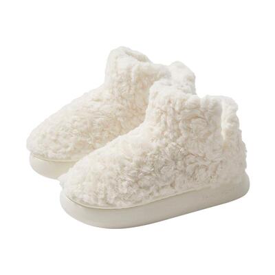 三利保暖防风羊羔绒包跟棉拖鞋