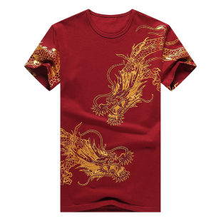 夏季新款个性短袖t恤男装霸气龙纹图案中国风印花半袖纹身上衣服