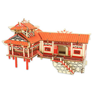 吊脚楼木质拼装模型3d立体仿真古建筑拼图手工益智diy玩具
