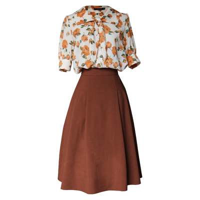 碎花短袖上衣夏季雪纺衬衫半身裙