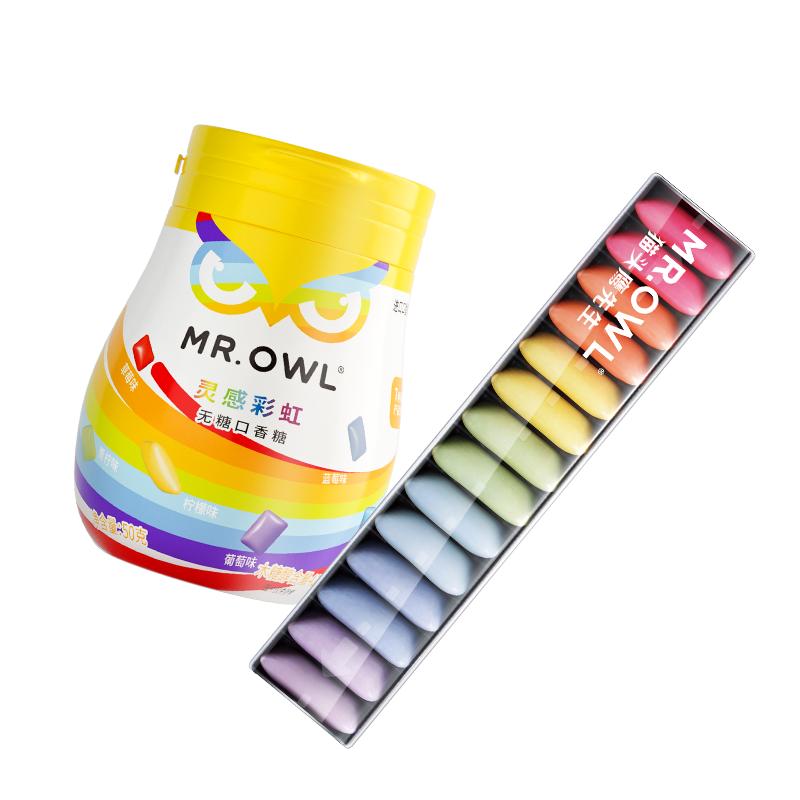 猫头鹰先生灵感彩虹无糖口香糖42%木糖醇清新口气量贩进口零食