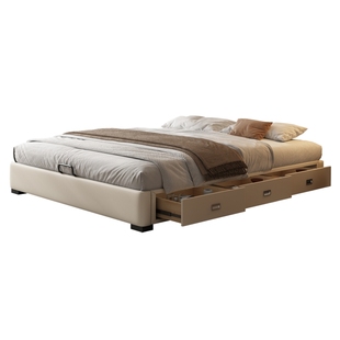 无床头床现代简约抽屉床主卧床架2米x2米2大床实木床多功能储物床