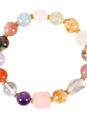 珞石天然水晶海蓝宝粉水晶手链女