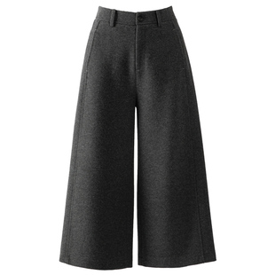 高端羊毛醋酸灰色毛呢阔腿裤女小个子裤子2025新款冬季八分直筒裤