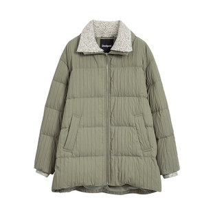 【保暖90白鸭绒】Deisgual宽松拼接针织翻领女士羽绒服