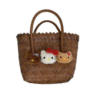 Hellokitty手提包可爱编织包复古藤编菜篮子包出勤百搭女包伴手礼