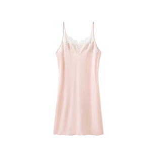 曼妮芬26年春夏新品真丝吊带睡裙性感蕾丝手工花边可外穿女士睡衣