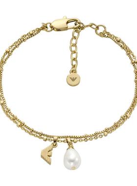 阿玛尼女士珍珠吊坠复古金色手链