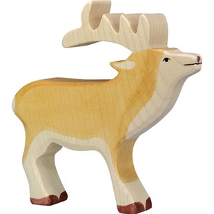 德国holztiger木老虎手作仿真动物马狐狸狮虎象豹儿童枫木玩具3岁