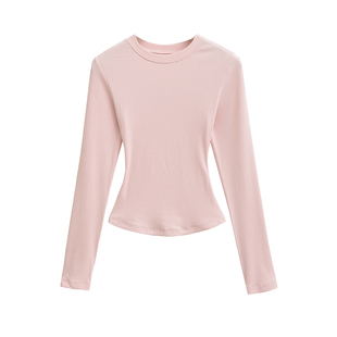 skims卡戴珊紧身长袖t恤女性感修身显瘦圆领纯色弹力运动打底上衣