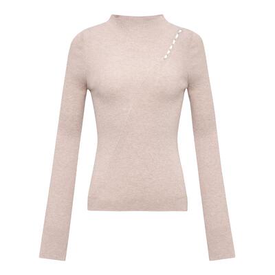 气质半高领镂空珠饰修身针织上衣