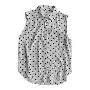 垂感好！竹节雪纺白底黑点背心马甲女无袖衬衣假领子背心衬衫内搭