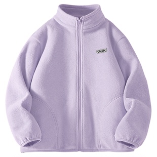 棉致女童摇粒绒外套秋冬2025新款冬款开衫加绒内胆女孩儿童抓绒衣