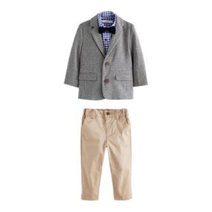 NEXT英国男童装24秋冬男宝灰色西装西服格子衬衫长裤领结礼服套装