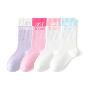 儿童袜子夏季薄款纯棉长袜女孩运动潮袜2025新款多巴胺小腿袜秋季