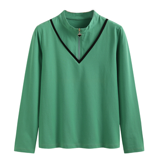 时尚长袖拼色拉链女t恤卫衣中青年韩版修身气质打底衫外穿春装t潮