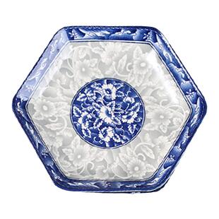 中式六边陶瓷盘菜盘碟子套装家用餐具网红青花系列餐盘2025新款
