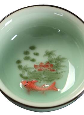 立体浮雕青花瓷品茗杯脂器青瓷