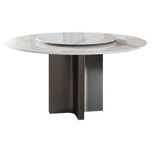 帕沙曼意式轻奢微晶石餐桌小户型饭桌全托家用转盘圆餐桌椅子组合