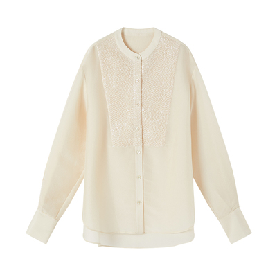 微透真丝醋酸珠片蕾丝拼接衬衫