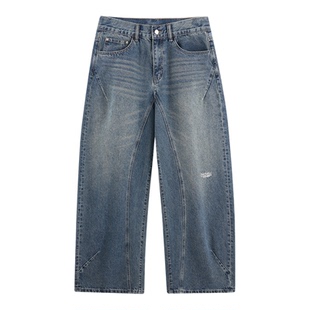 NARTALIY星芒代码复古水洗做旧弯刀牛仔裤男春秋美式直筒阔腿长裤