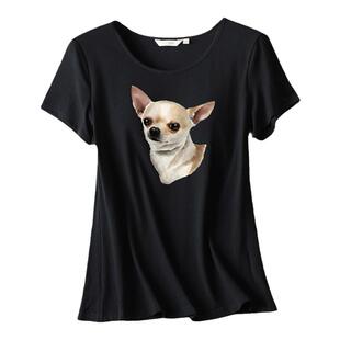 狗狗印花T恤女带胸垫金毛拉布拉多吉娃娃蓝猫图案短袖上衣猫奴装