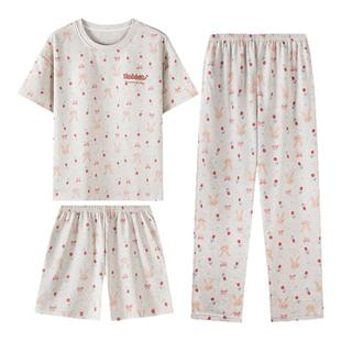 卡之恋睡衣女款夏季纯棉带胸垫短袖短裤长裤三件套2025新款家居服