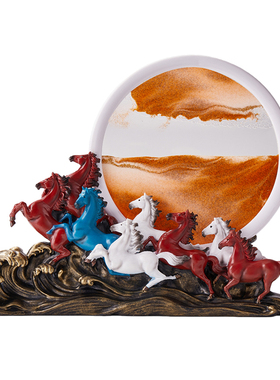 新中式桌面万马奔腾流沙画摆件