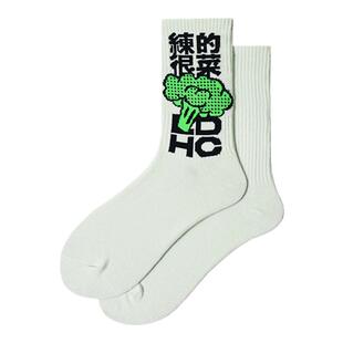 运动健身练的很菜长袜卡通字母透气男女个性菜就多练新疆棉中筒袜