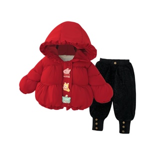 女童冬装套装加绒加厚儿童棉服冬季穿搭宝宝夹棉两件套婴儿衣服潮
