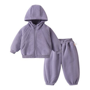 咔咔熊猫儿童运动加绒套装男女童冬款连帽卫衣两件套冬季保暖童装