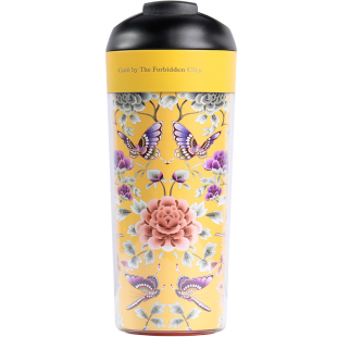 故宫角楼咖啡随行杯黄缎牡丹凤蝶随手咖啡杯送礼家用不倒杯礼物