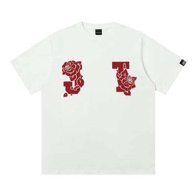 丛林老虎美式复古玫瑰花植绒t恤