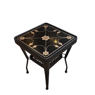 藤编小方桌阳台小茶几迷你喝茶桌卧室边几储物小桌子钢化玻璃茶台