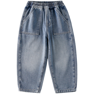 【软牛仔】棉花堂童装男童牛仔裤水洗做旧长裤印花耐磨儿童裤子