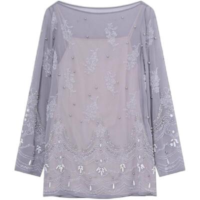 XU ZHI x LOOKNOW新款装饰风格珠绣一字领连衣裙女