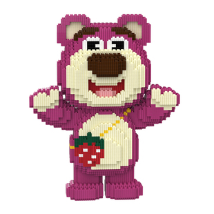 30CM草莓熊积木拼装玩具大颗粒立体摆件成人男女孩新年礼物