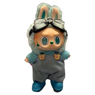 拉布布一二三代娃娃labubu坐坐派对搪胶公仔衣服马卡龙背带裤套装